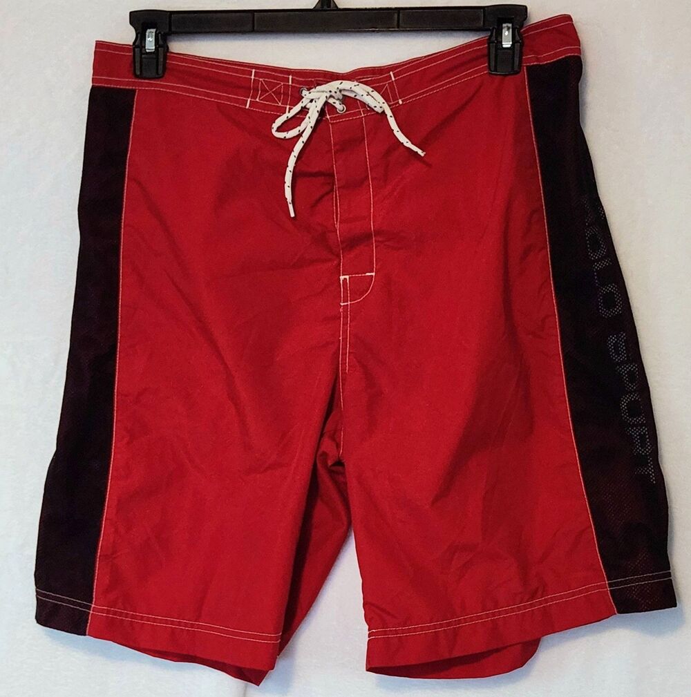 Vintage 90s Polo Sport Mens 34 Ralph Lauren Board Shorts Red Spellout Nylon Surf